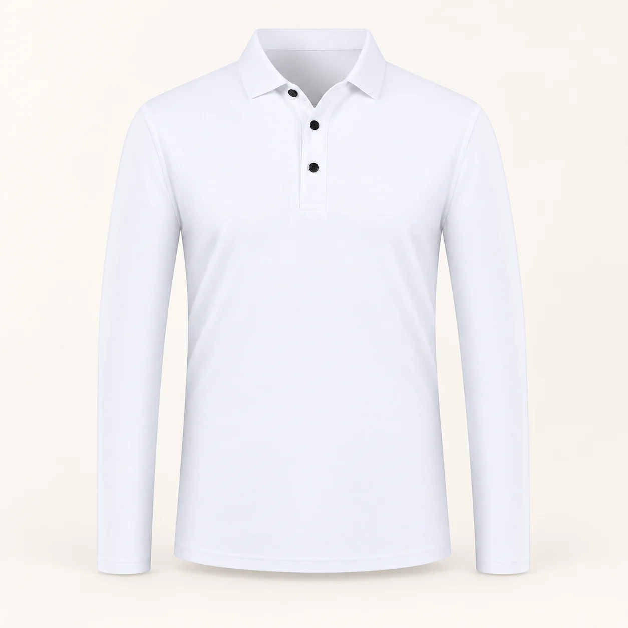 Piqué Nylon Stretch Long-Sleeve Polo — White — Style view