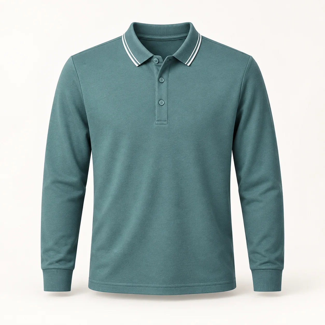 Mulberry Silk Blend Long-Sleeve Polo — Green — Style view