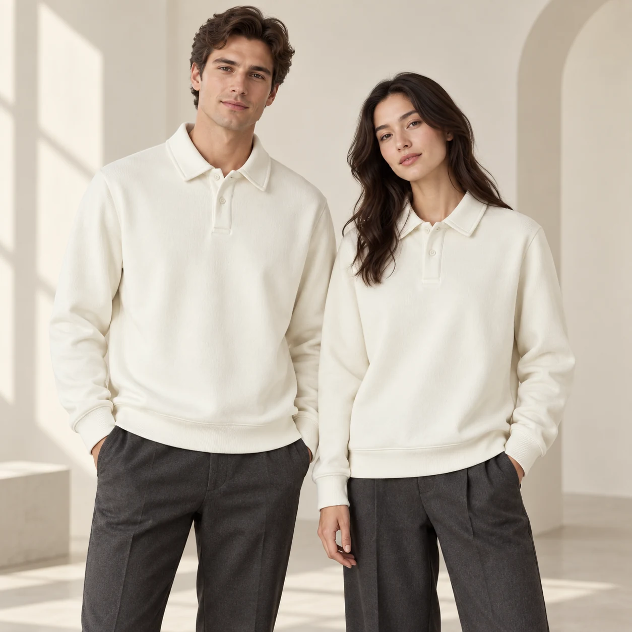 320 g/m² Cotton Polo-Collar Sweatshirt · Men & women uniform scene