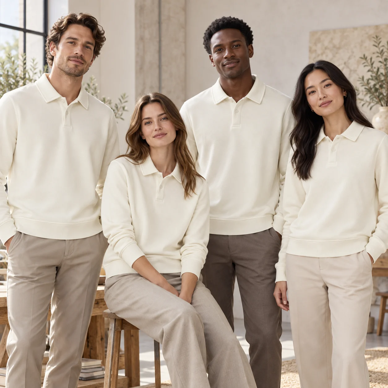 320 g/m² Cotton Polo-Collar Sweatshirt · Coordinated team scene