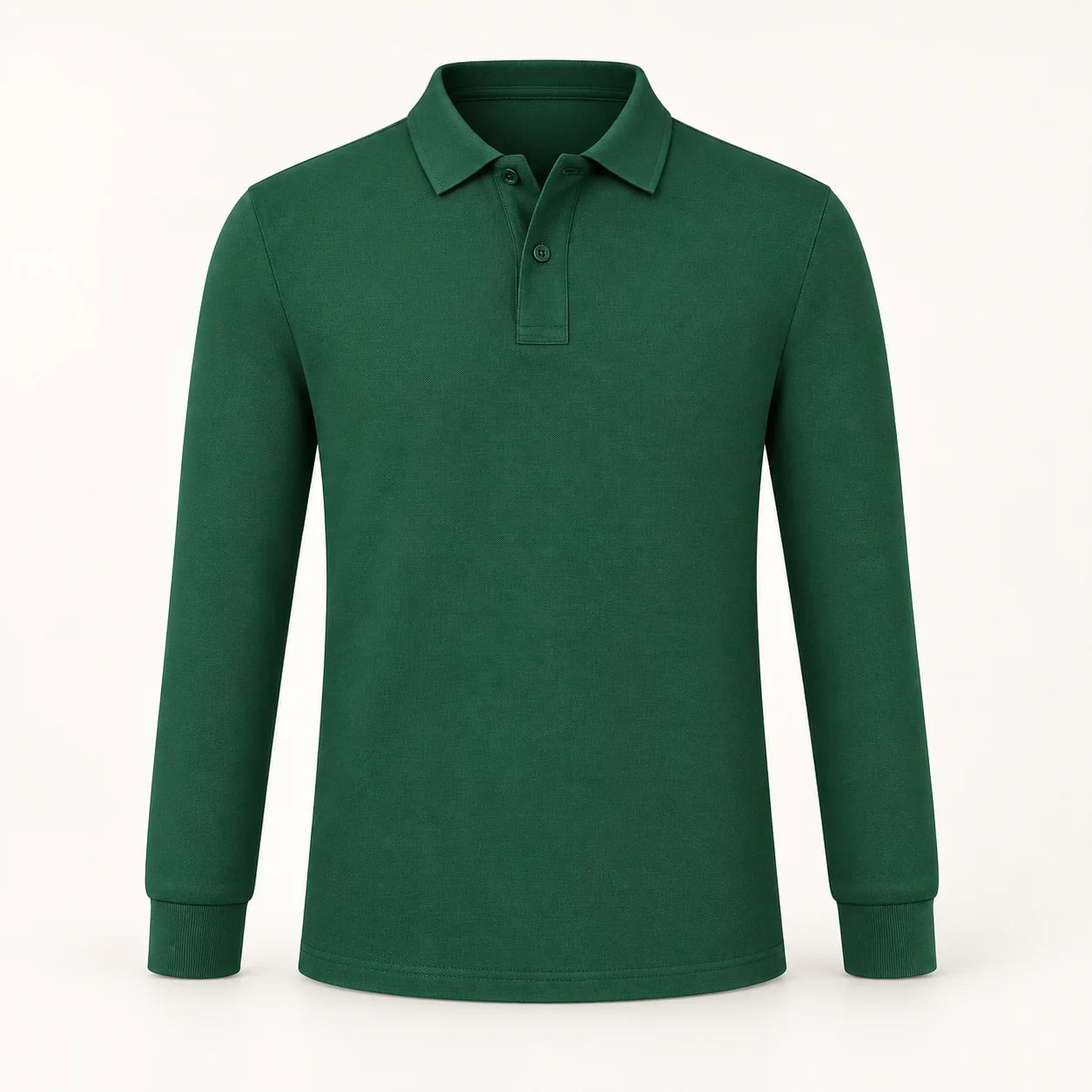 Heavyweight 32s Cotton-Poly Long-Sleeve Polo — Dark green — Style view