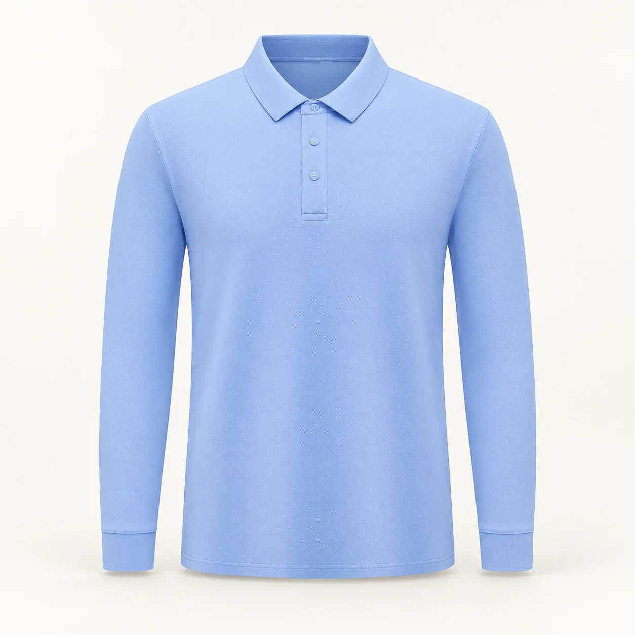 Cotton-Poly Stretch Knit Cooling Long-Sleeve Polo — Cloud blue — Style view