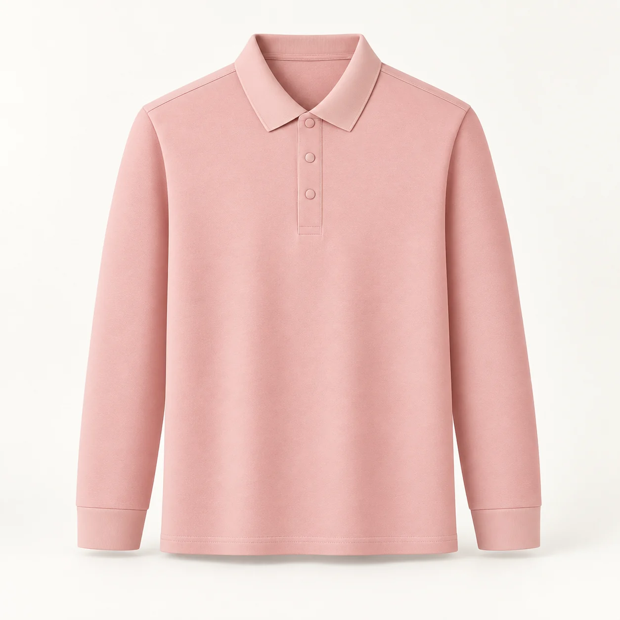 Pure Cotton Long Sleeve Polo — Blush pink — Style view