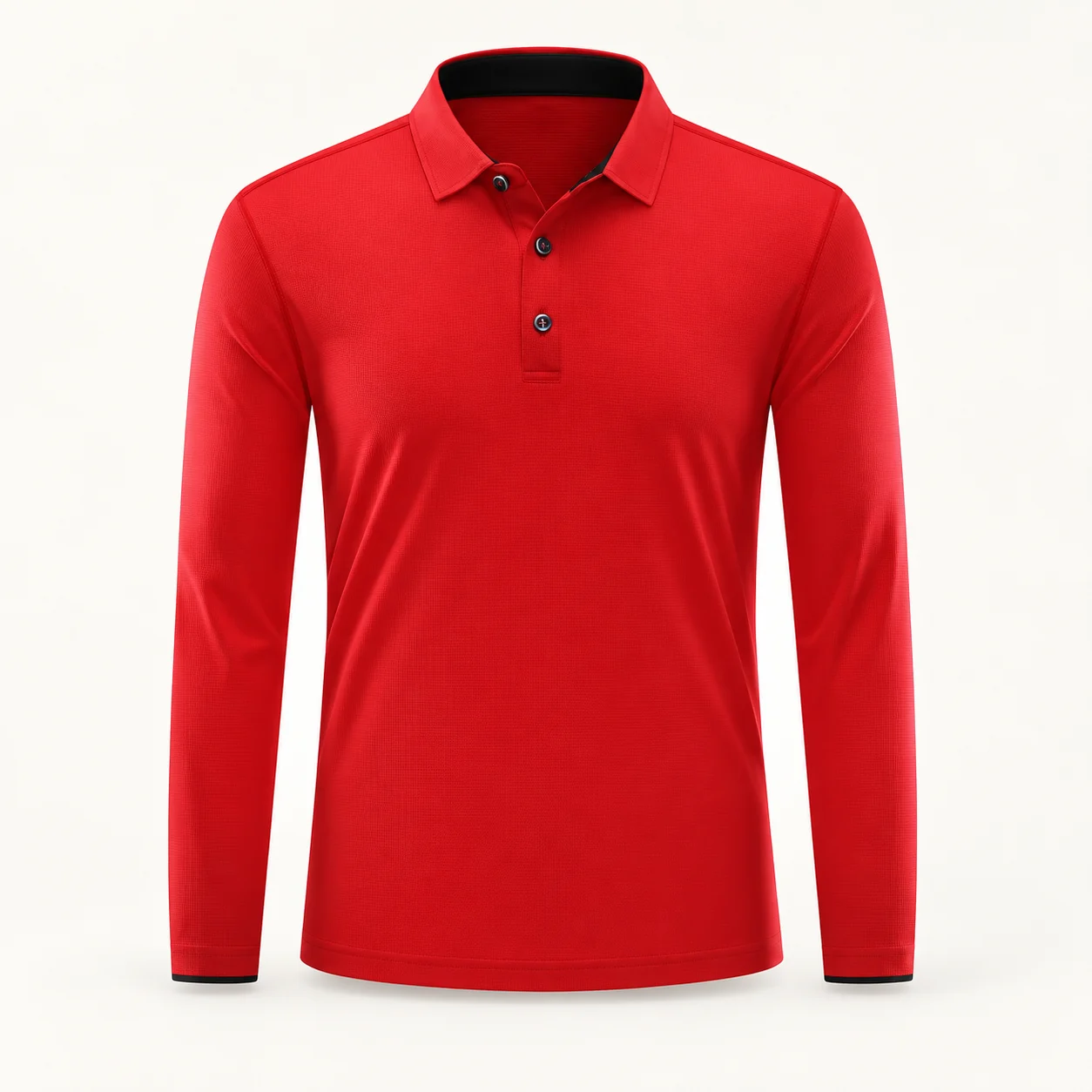 Ultra-Light Grid-Textured Long-Sleeve Polo — Red — Style view