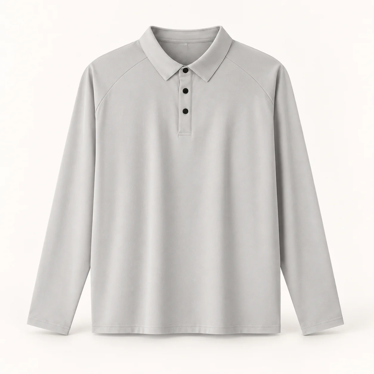 Raised-Dot Knit Quick-Dry Stretch Long Sleeve Polo — Light gray — Style view