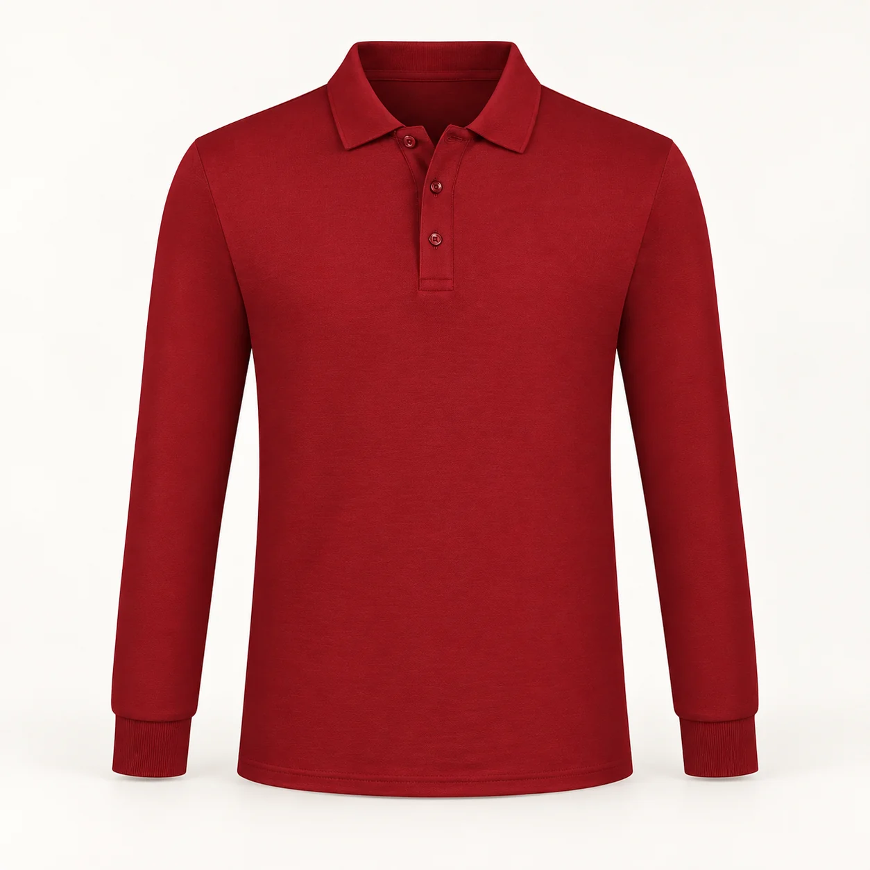 Combed Sorona Cotton Breathable Long-Sleeve Polo — Burgundy — Style view
