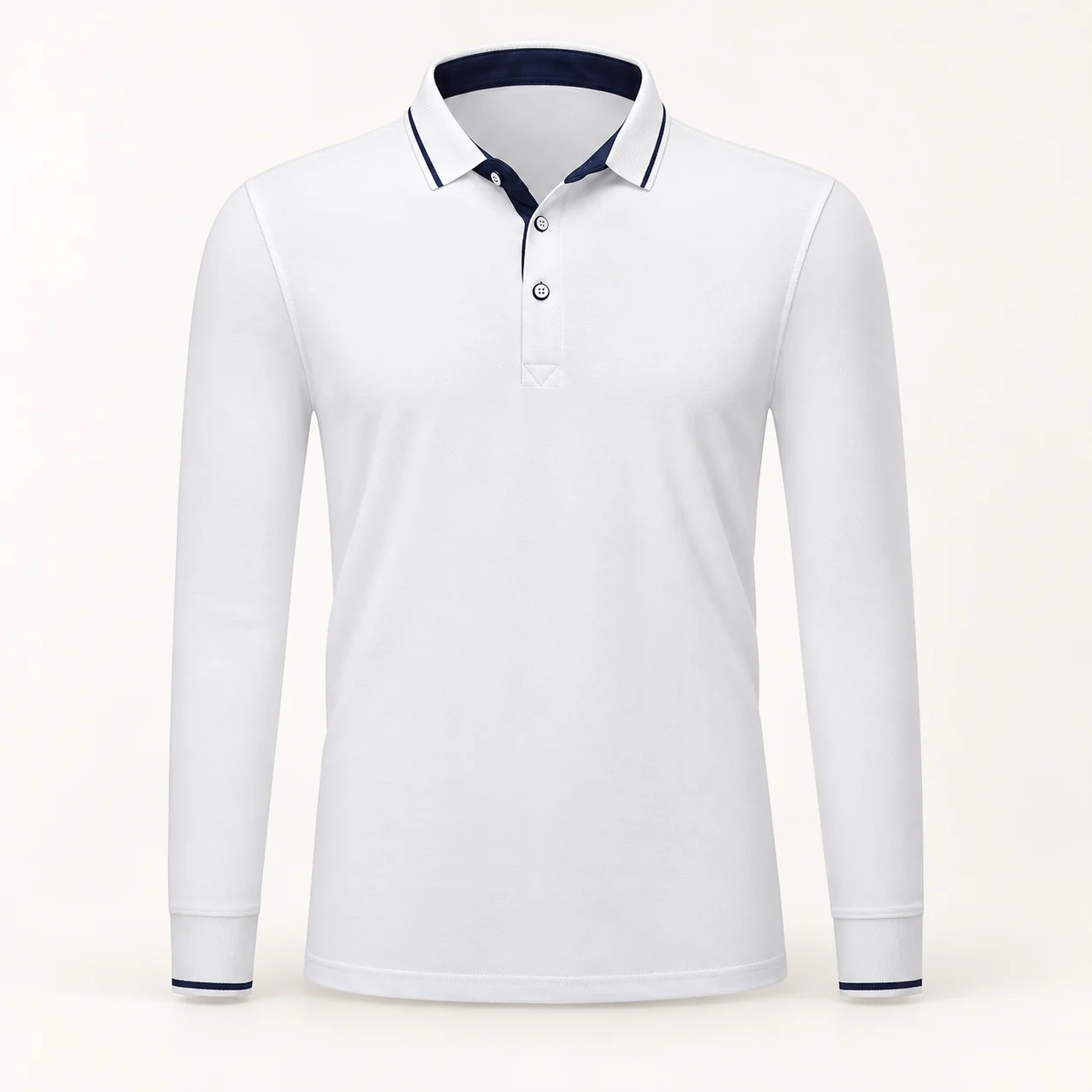 Cotton & Super-Comfort Fiber Classic Long-Sleeve Polo — White — Style view