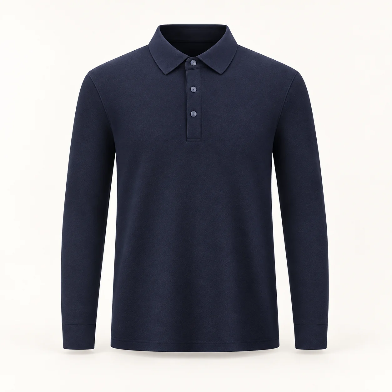 Sorona Cotton Double-Piqué Long-Sleeve Polo — Navy — Style view