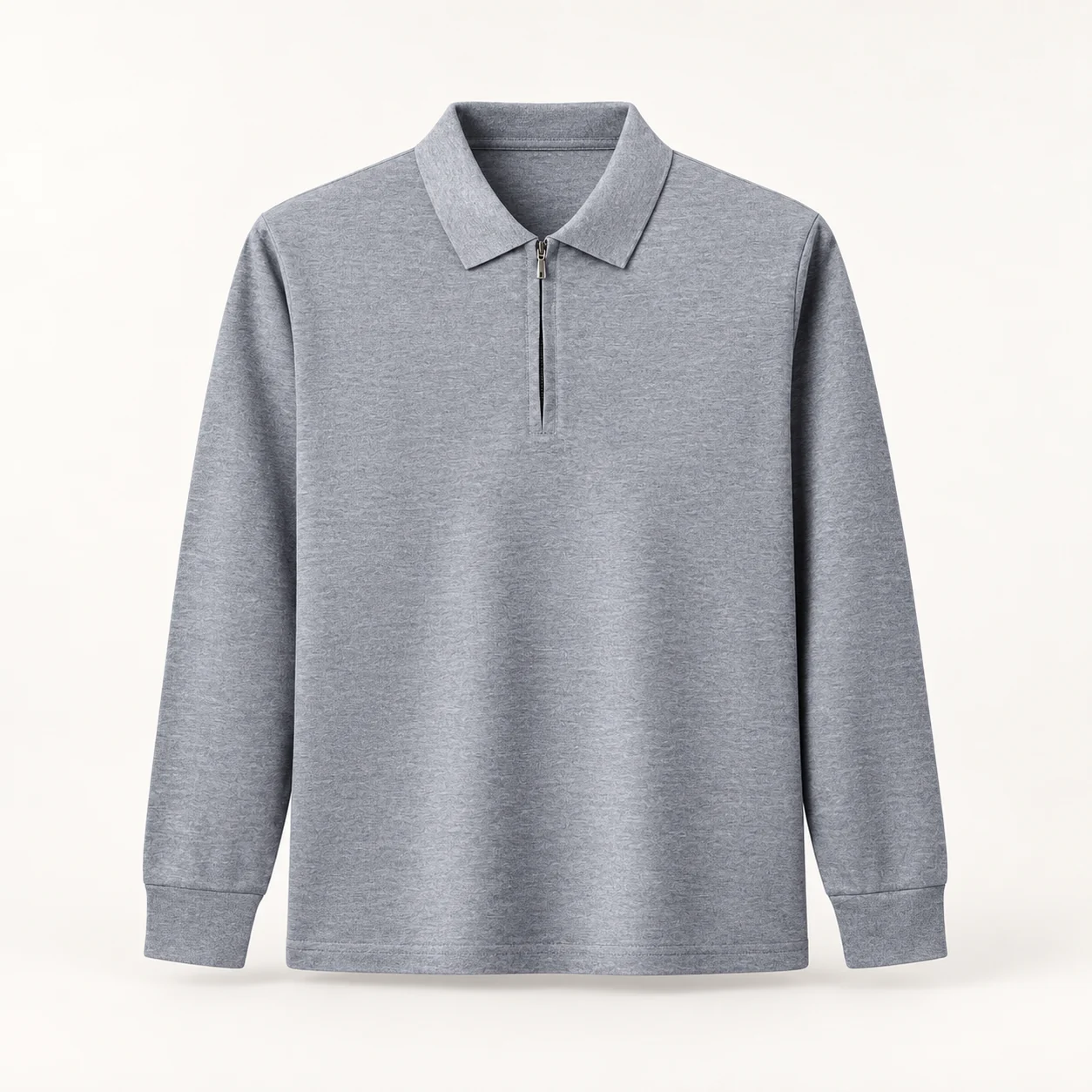 40S Double-Yarn Skin-Friendly Velour Zip Polo — Heather gray — Style view
