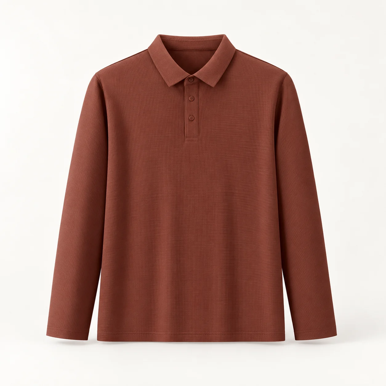 Nylon-Spandex Piqué Long-Sleeve Polo, Snap Placket — Rust red — Style view