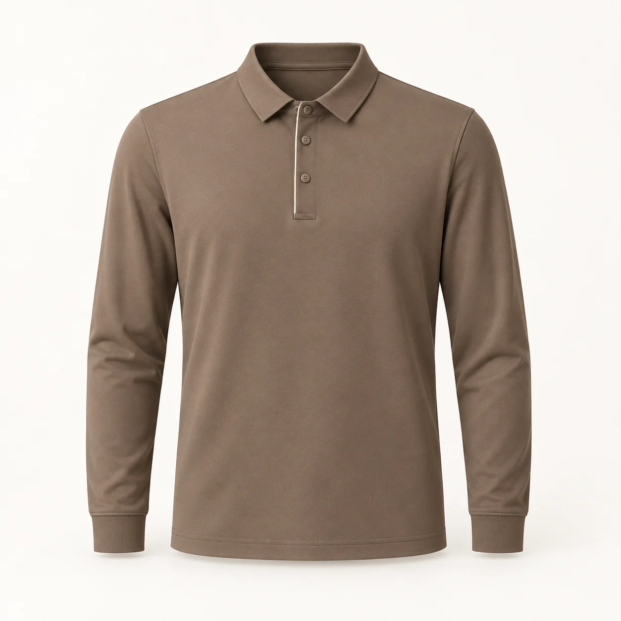 Nylon-Spandex Stretch Long-Sleeve Polo — Coffee brown — Style view