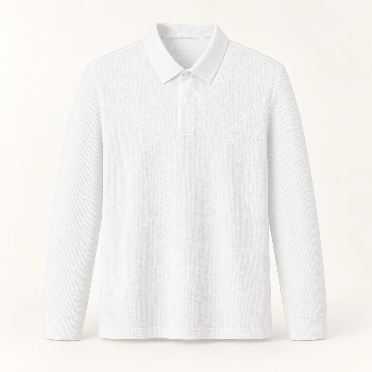 Silk-Blend Cotton Dragon-Scale Seamless Long-Sleeve Polo — White — Style view