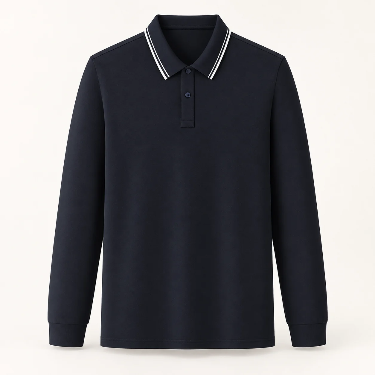 Sorona Stripe Two-Button Long-Sleeve Polo — Navy — Style view