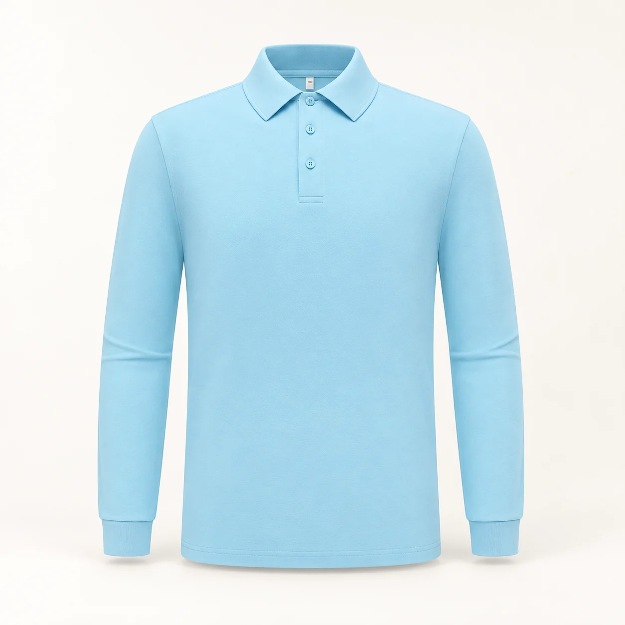 Sorona Double-Knit Rib-Collar Long-Sleeve Polo — Light blue — Style view