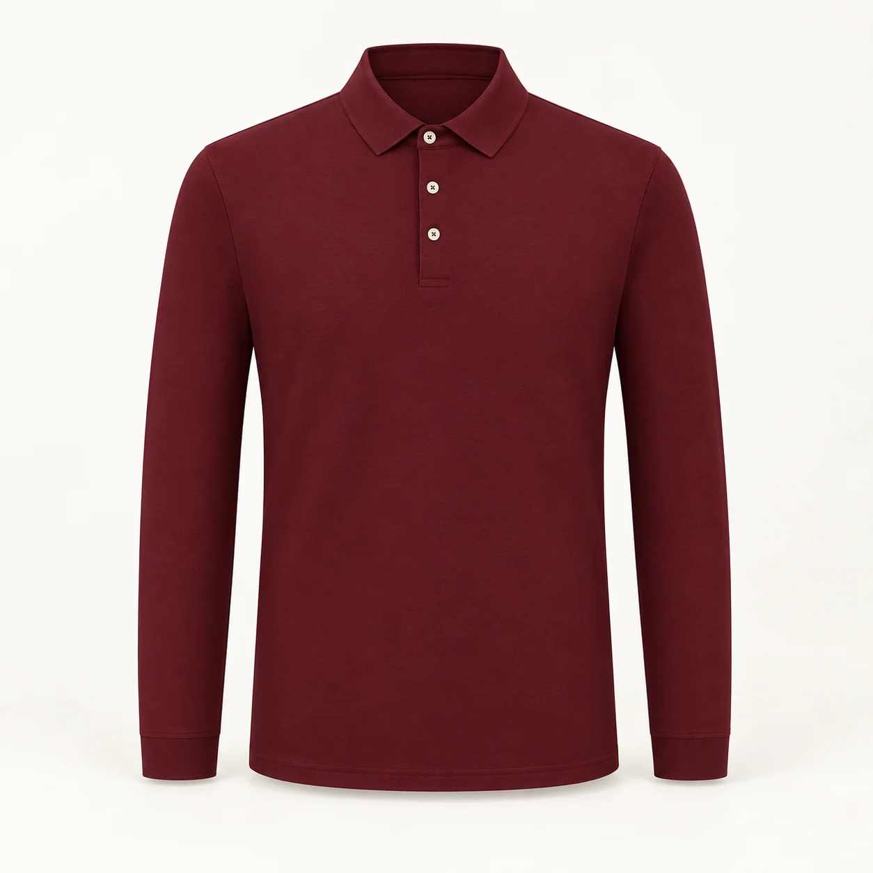 Double-Knit Mercerized Cotton Long-Sleeve Polo — Angora red — Style view