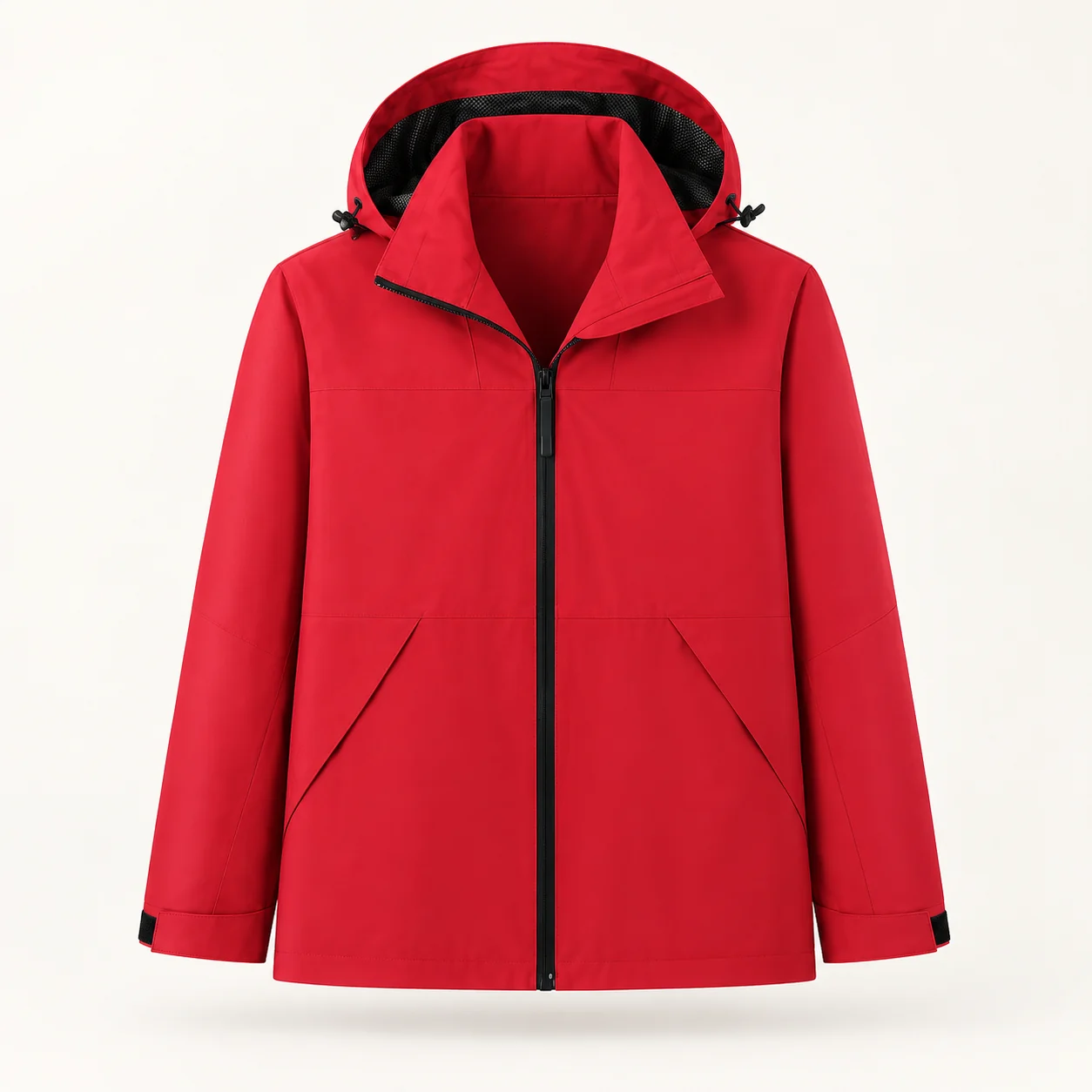 Waterproof Chun Yafang Shell Jacket, Detachable Hood — Bright red — Style view