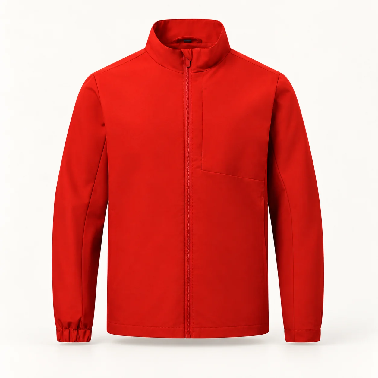 Full-Zip Stand-Collar Polyester Jacket — Red — Style view