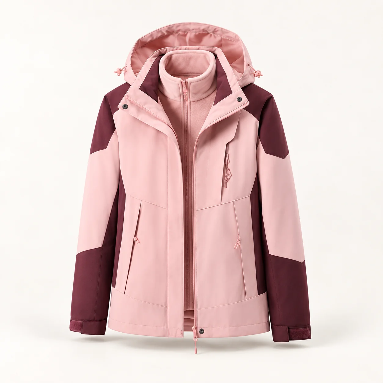 3-in-1 Windproof Polyester Shell Jacket — Women's burgundy — Style view