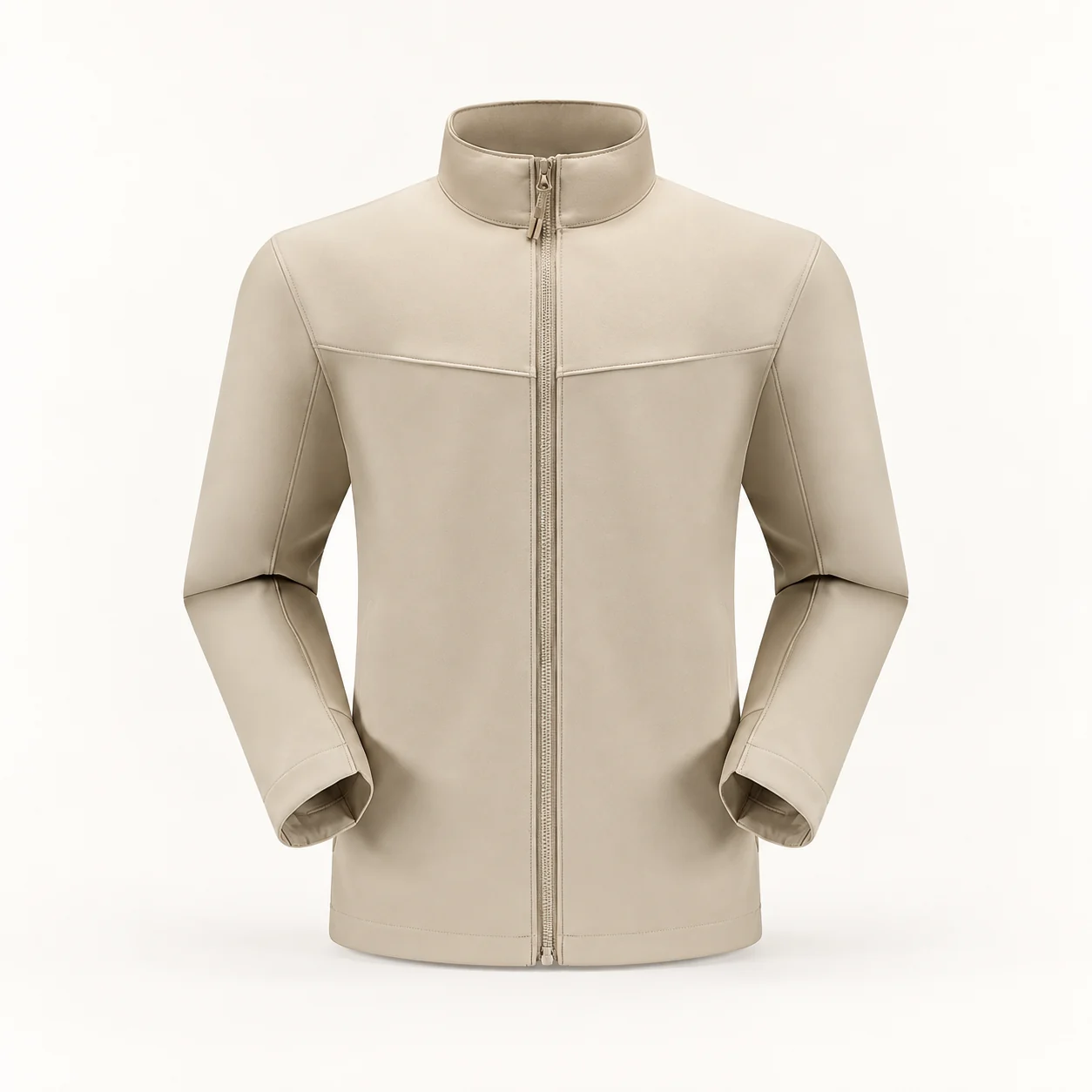 75D 4-Way Stretch Softshell Stand Collar Jacket — Khaki — Style view