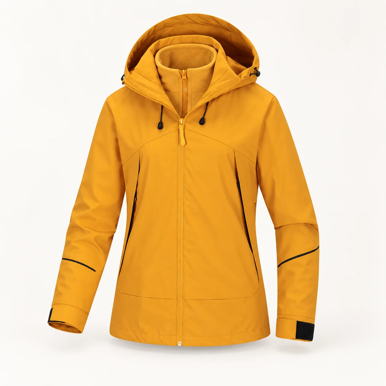 Three-in-One Jacket with Silver Fox Fleece Liner — Flame yellow — Style view