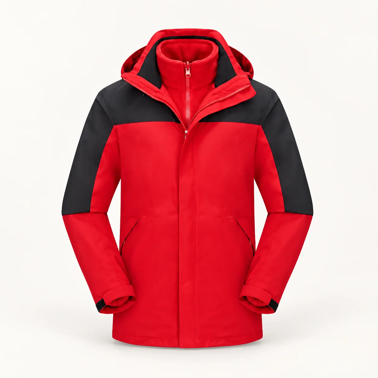 Two-Piece Cold-Weather Jacket with Polar Fleece Liner — Chinese red — Style view