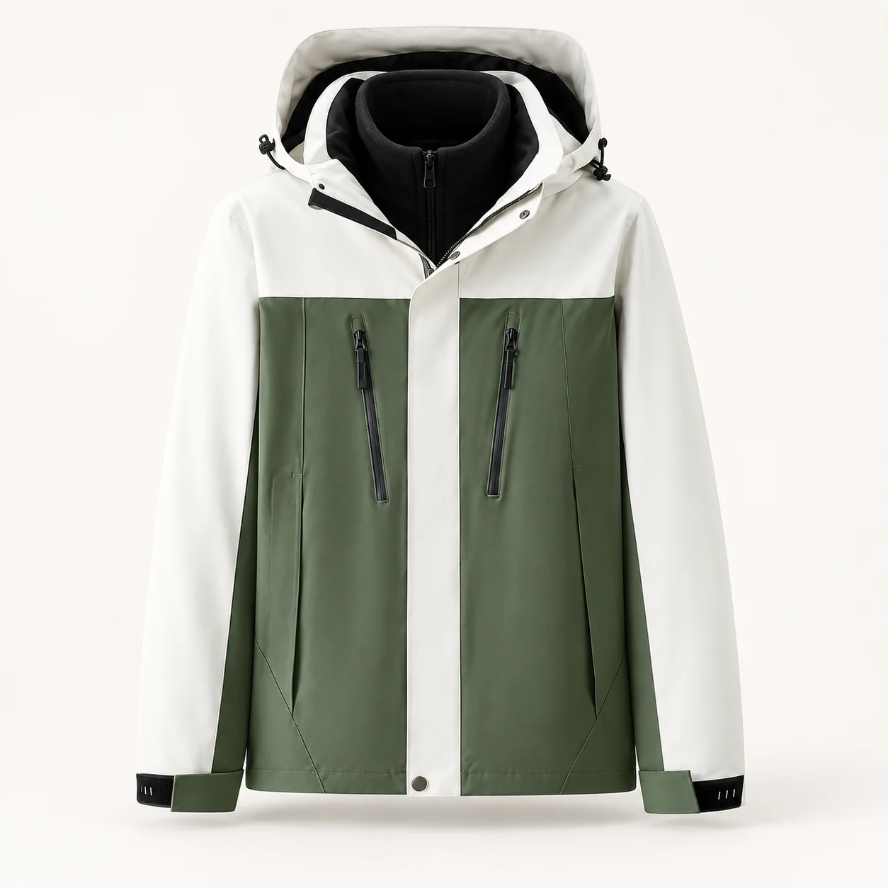 T800 Teflon Triple-Protection 3-in-1 Down Shell Jacket — Down version: pine green / polar white — Style view
