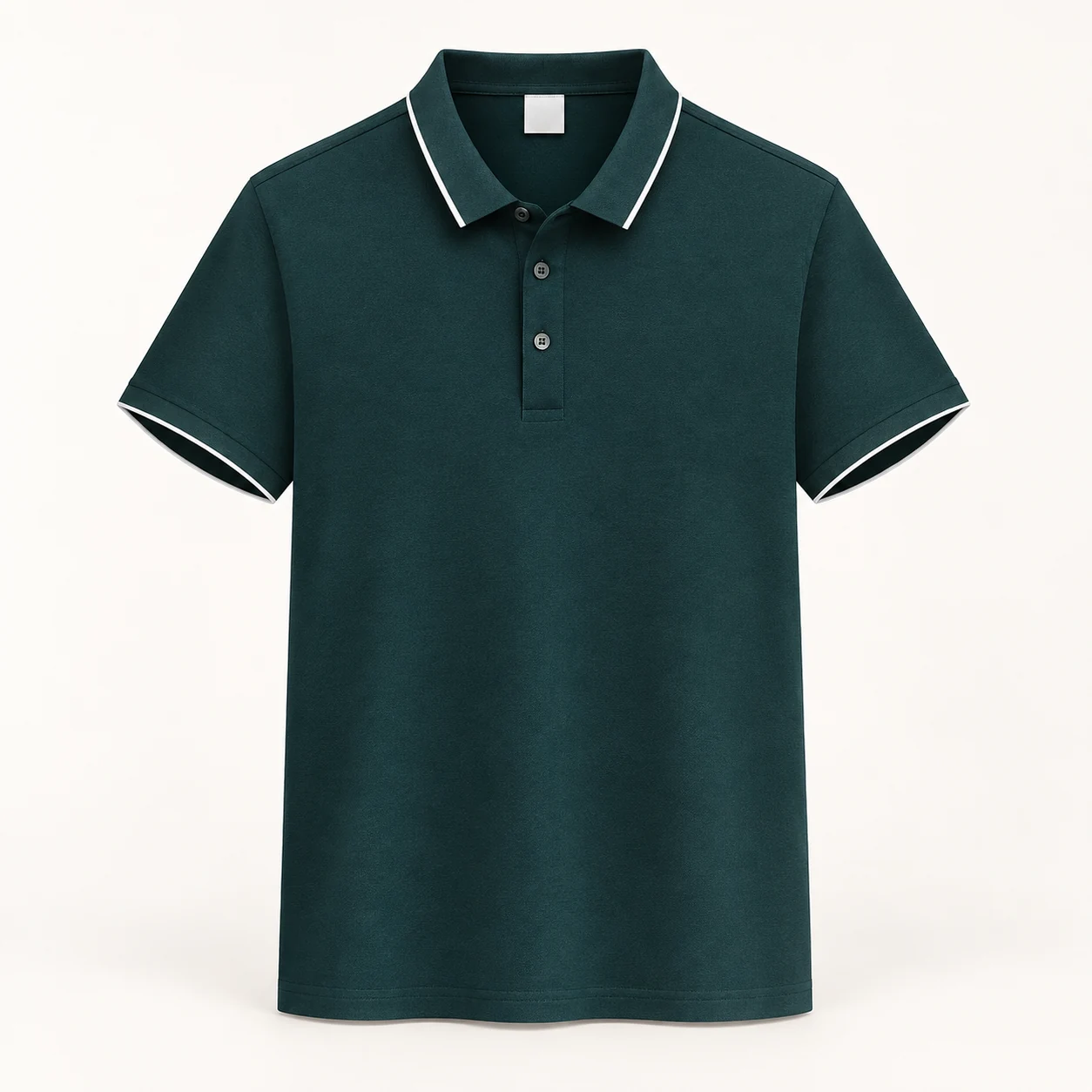 Sorona-Cotton Single White-Trim Collar Polo — Dark green — Style view