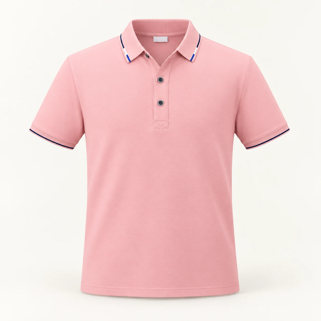 Ice-Silk Chiffon Color-Block Two-Tier Collar Polo — Pink — Style view