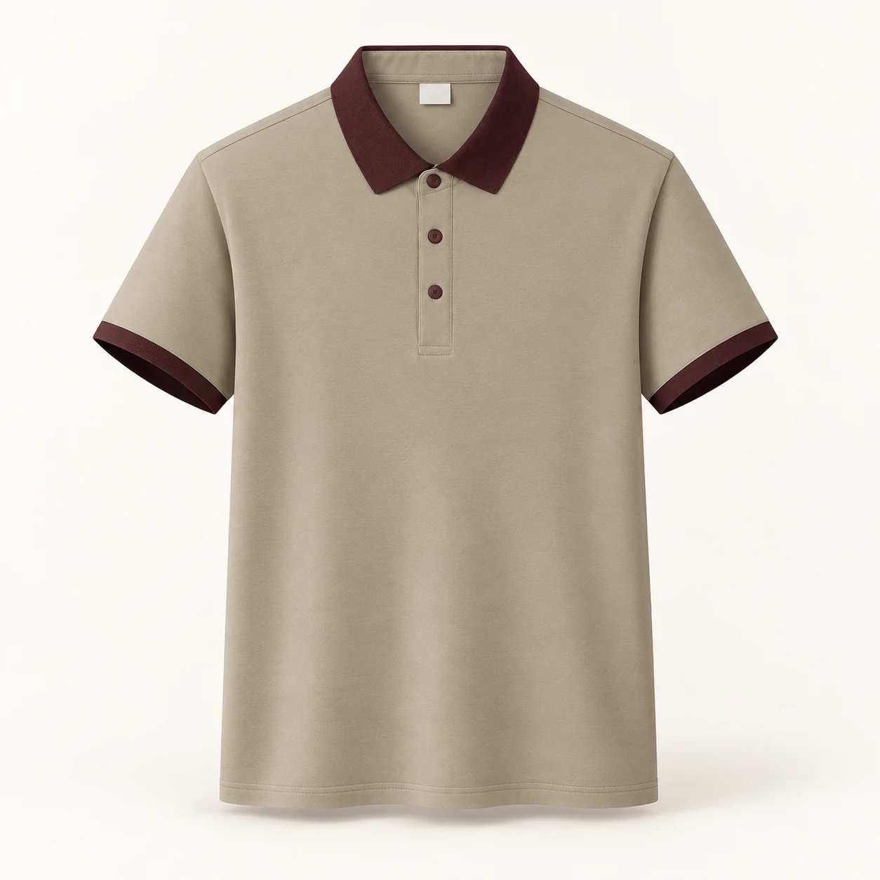 Ice Porcelain Cotton Contrast-Collar Polo — Khaki — Style view