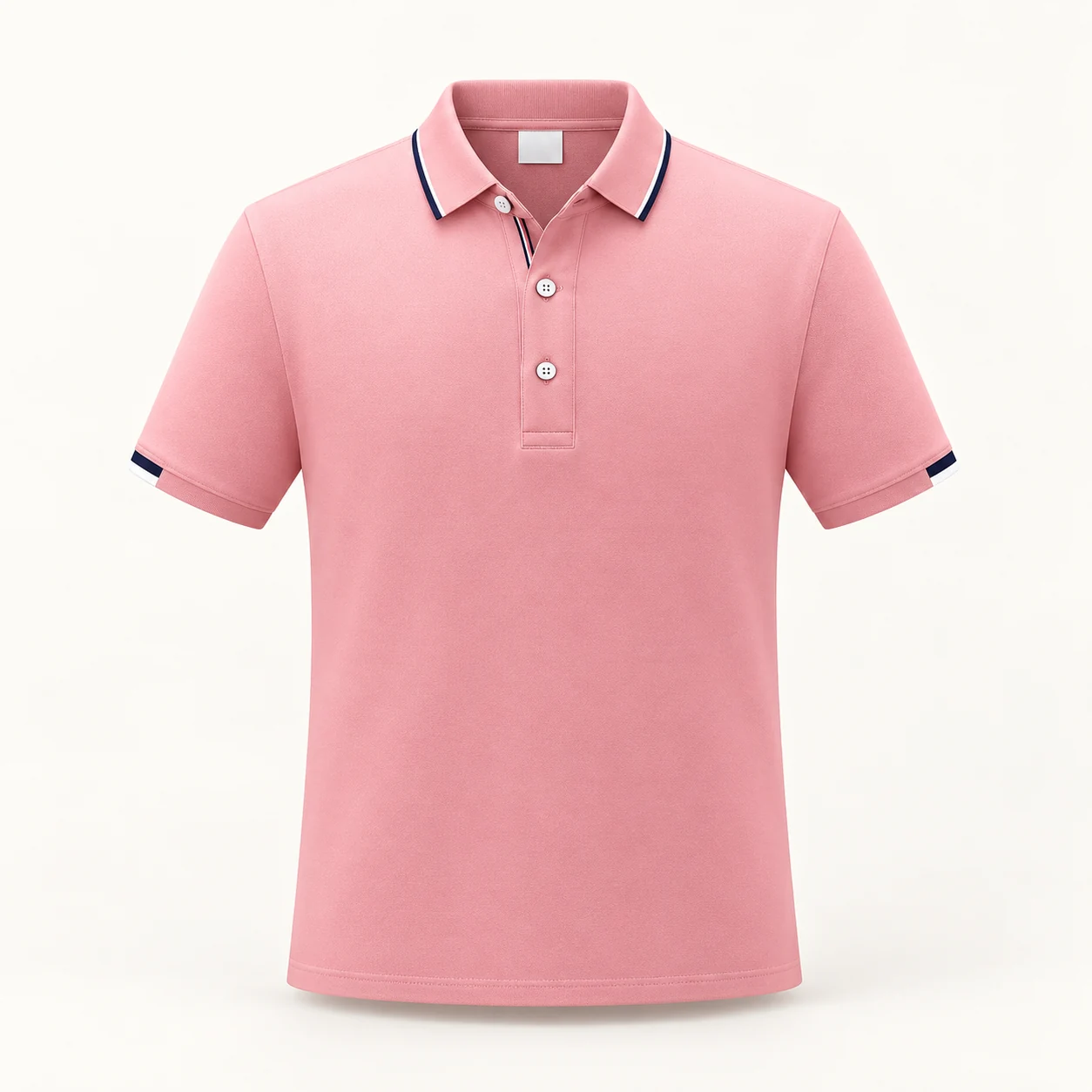 Ice Silk Chiffon 40-Count Contrast-Collar Polo — Pink — Style view