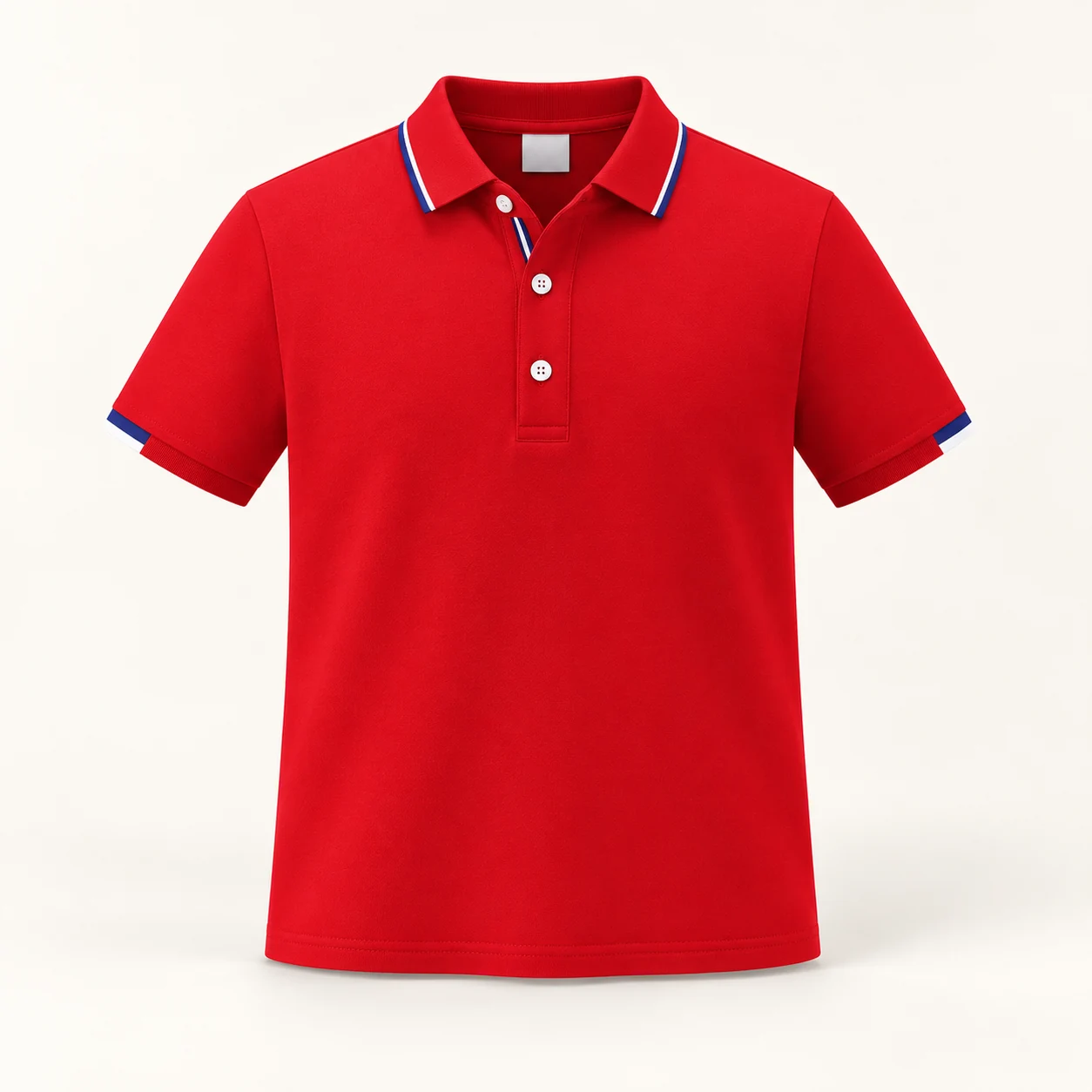 Ice Silk Chiffon 200 g/m² Contrast-Stripe Summer Polo — Bright red — Style view