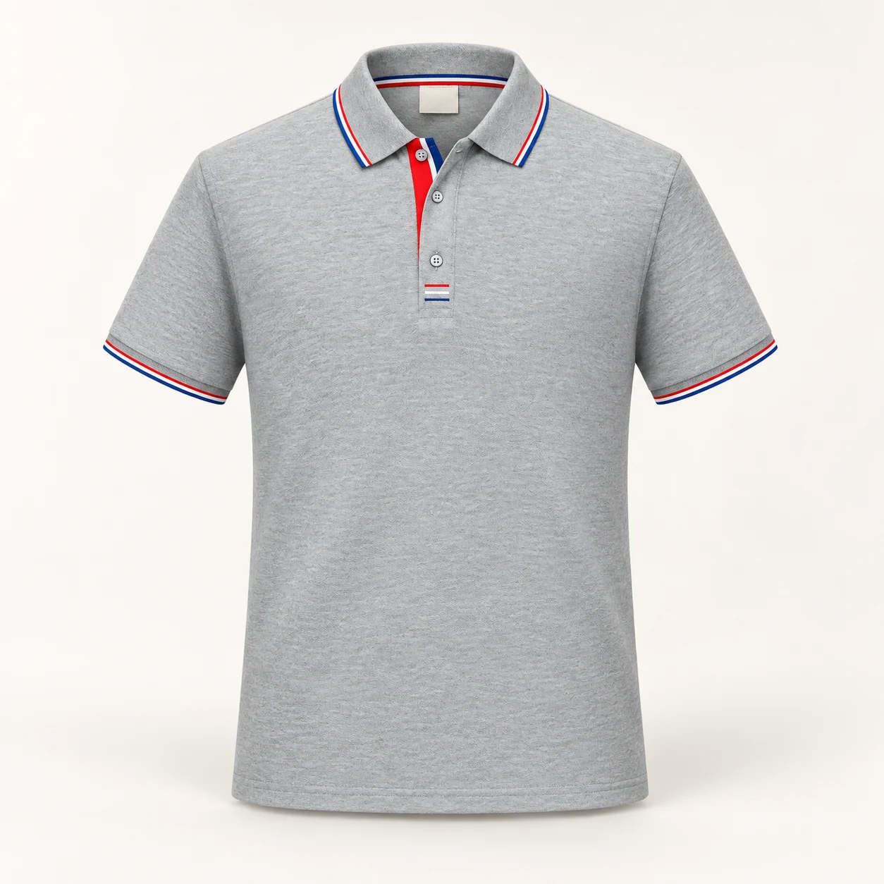 Cotton Cupro Stripe Collar Polo — Heather gray — Style view