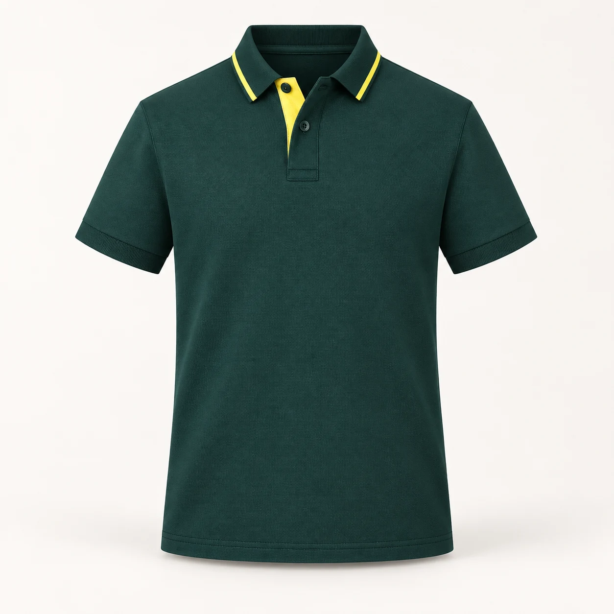 Mercerized Soft-Pearl Texture Turndown Polo — Dark green — Style view