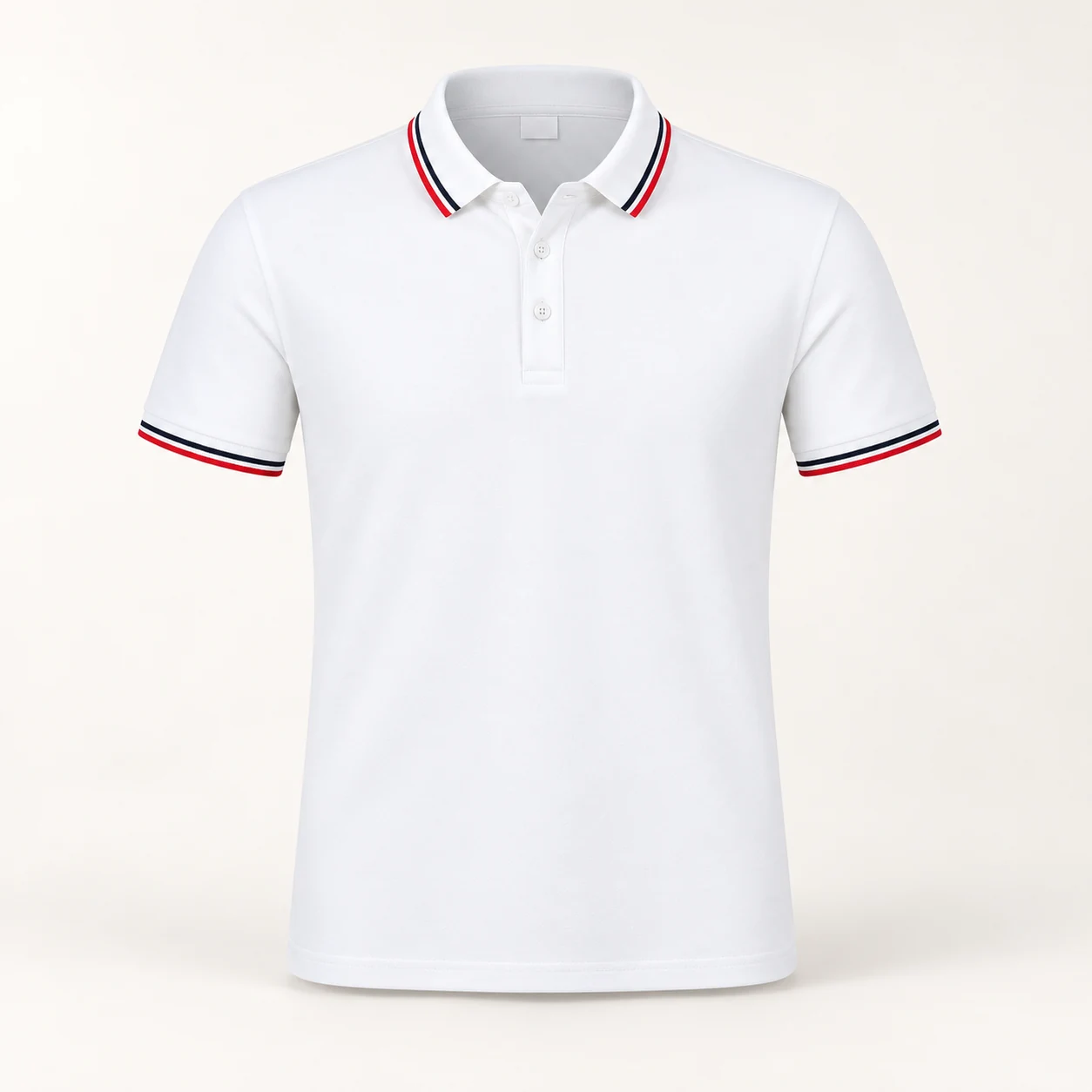 Cotton-Blend Long-Filament Striped-Trim Polo — White — Style view