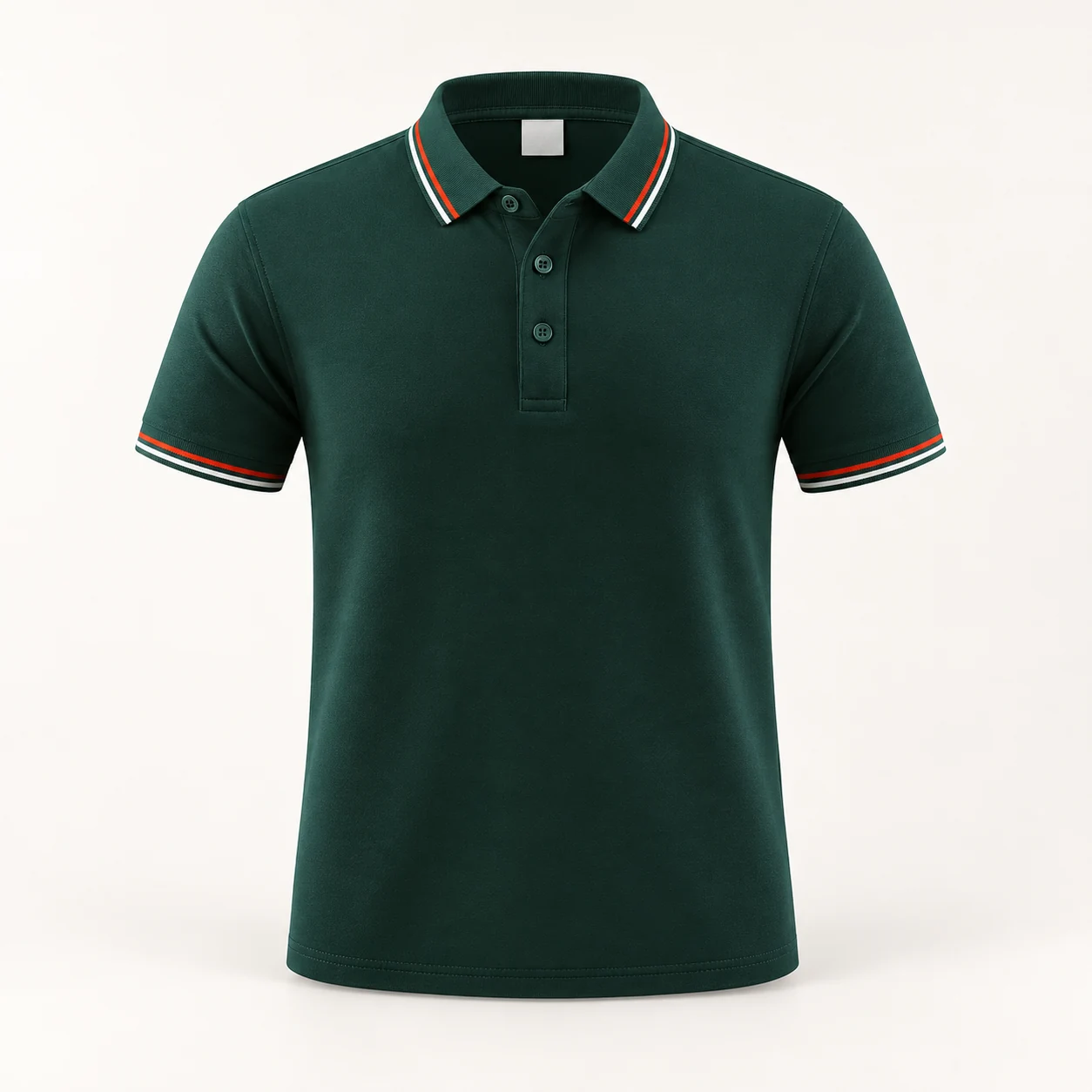 Cotton-Polyester Contrast-Collar Polo — Dark green — Style view