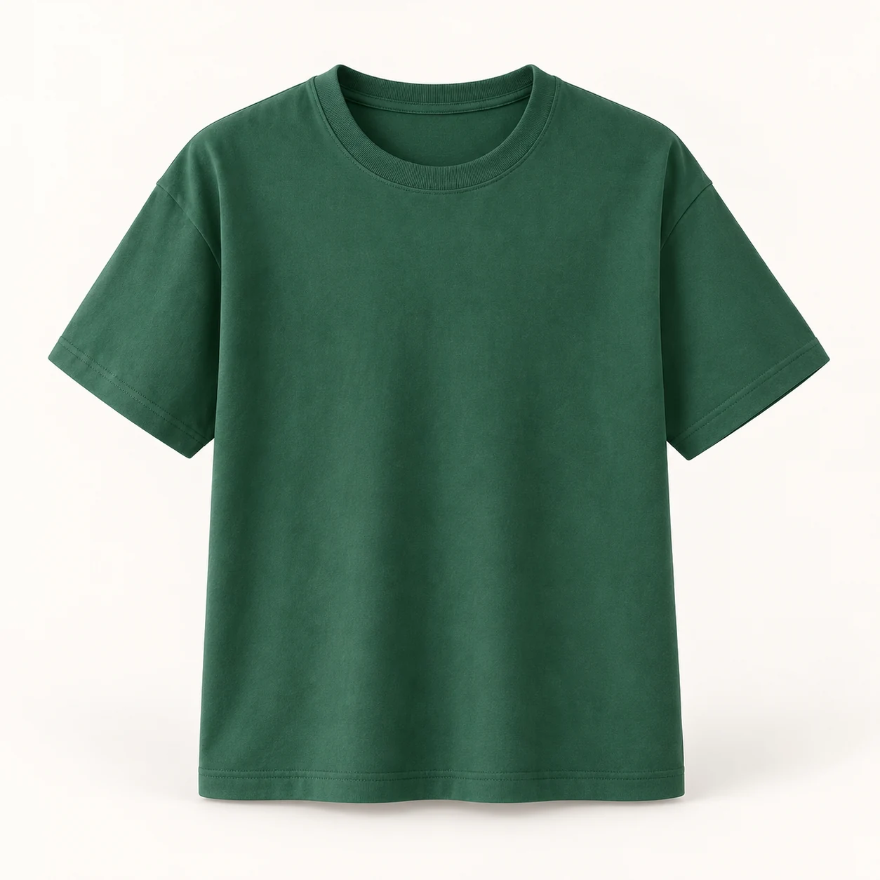 Combed Dense-Knit Cotton Drop-Shoulder Tee — Dark green — Style view