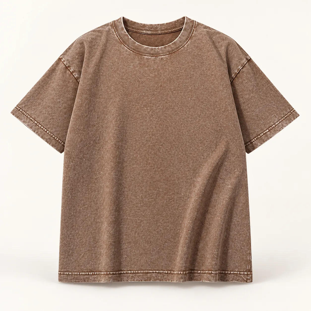 230 g/m² Washed Cotton Drop-Shoulder Tee — Coffee brown — Style view