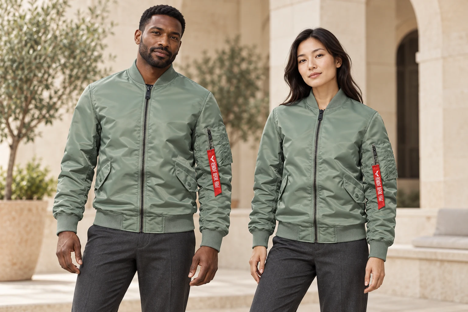 Stand Collar Bomber Jacket with Sleeve Pocket · 2219 · Outfits für Damen und Herren