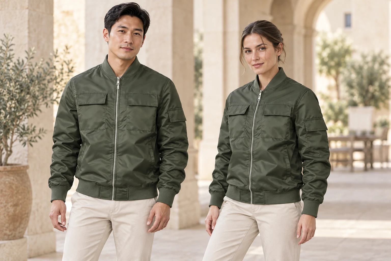 Nylon Ribbed-Collar Multi-Pocket Workwear Jacket · Men’s & women’s styling