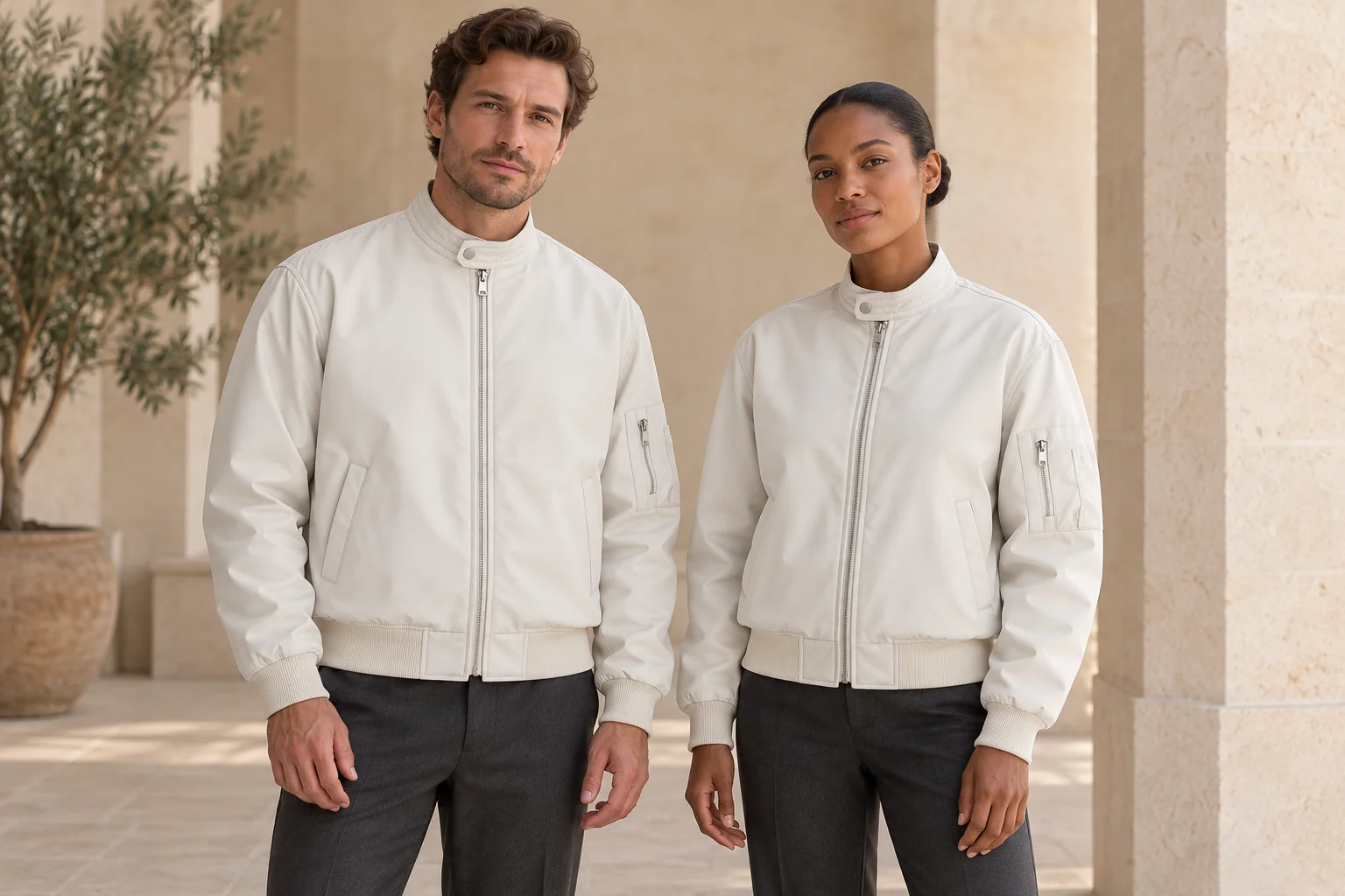 Stand-Collar Flight Jacket with Sleeve Pocket · Men’s & women’s styling