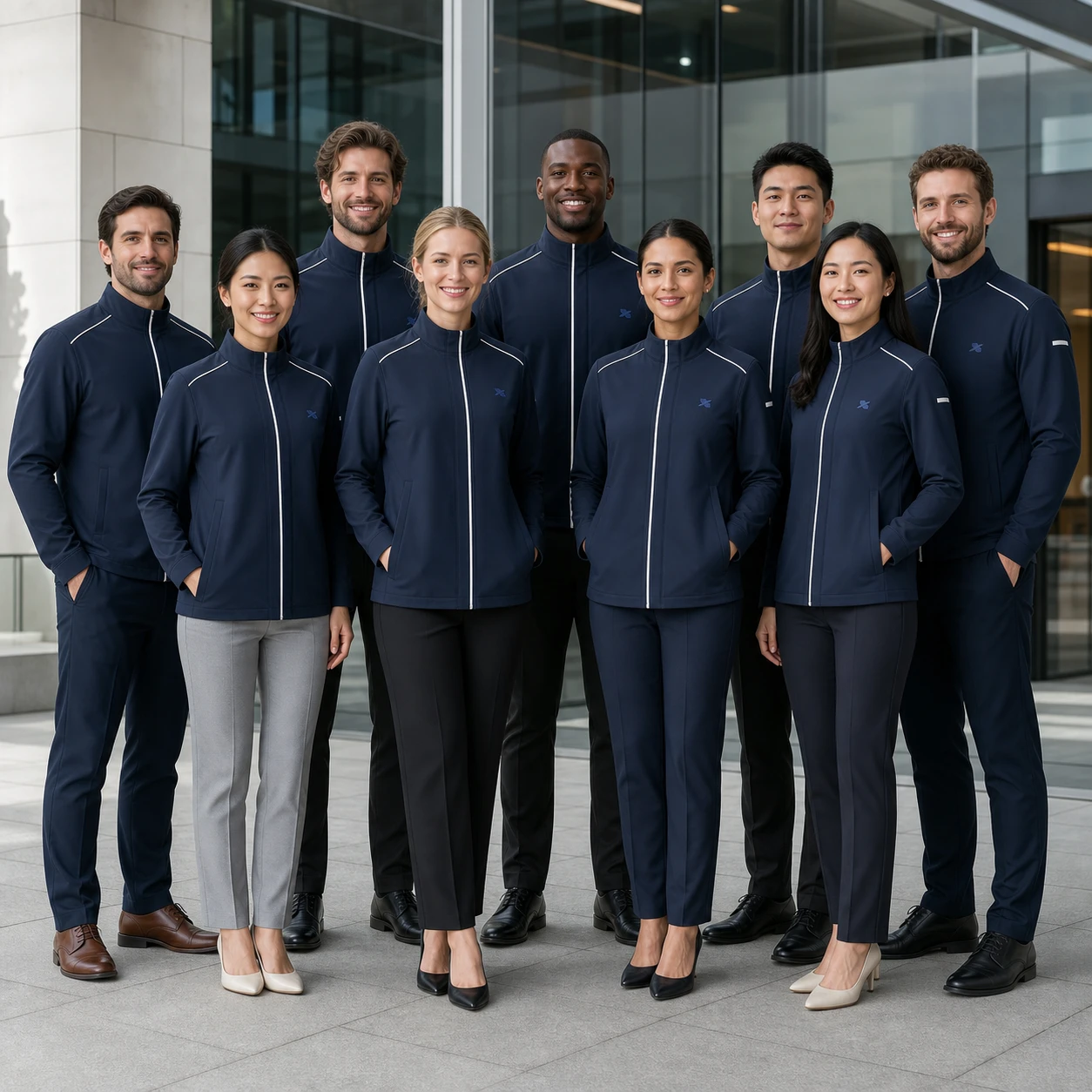 Stretch Nylon Work Jacket · Coordinated team scene