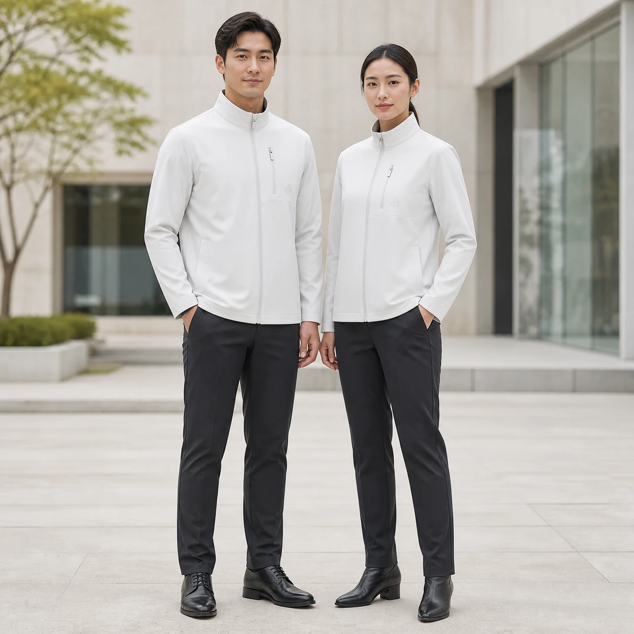 Heavy Polyester Stand-Collar Jacket · Men & women uniform scene