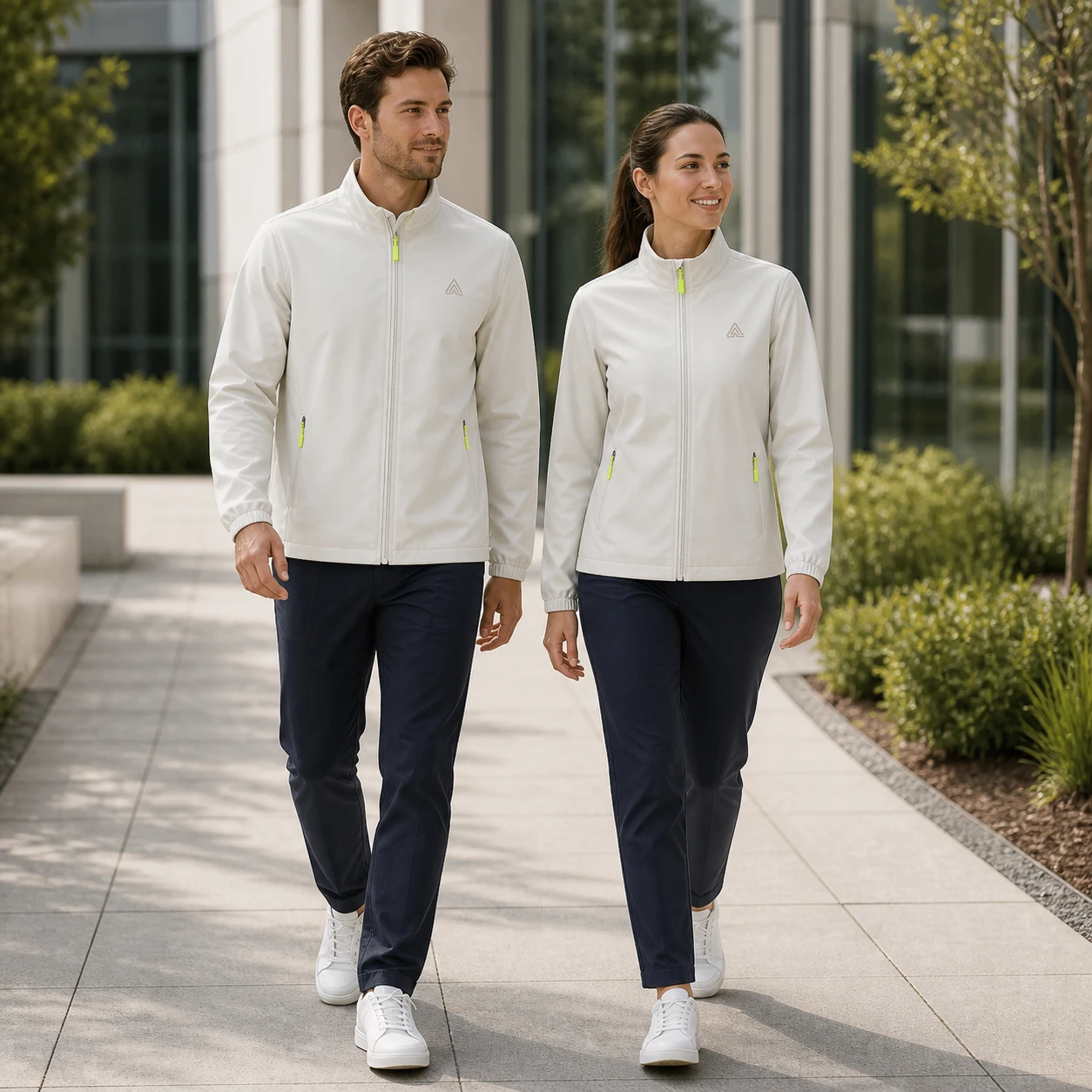 High-Density Woven Polyester Wind-Resistant Stand-Collar Jacket · Men & women uniform scene