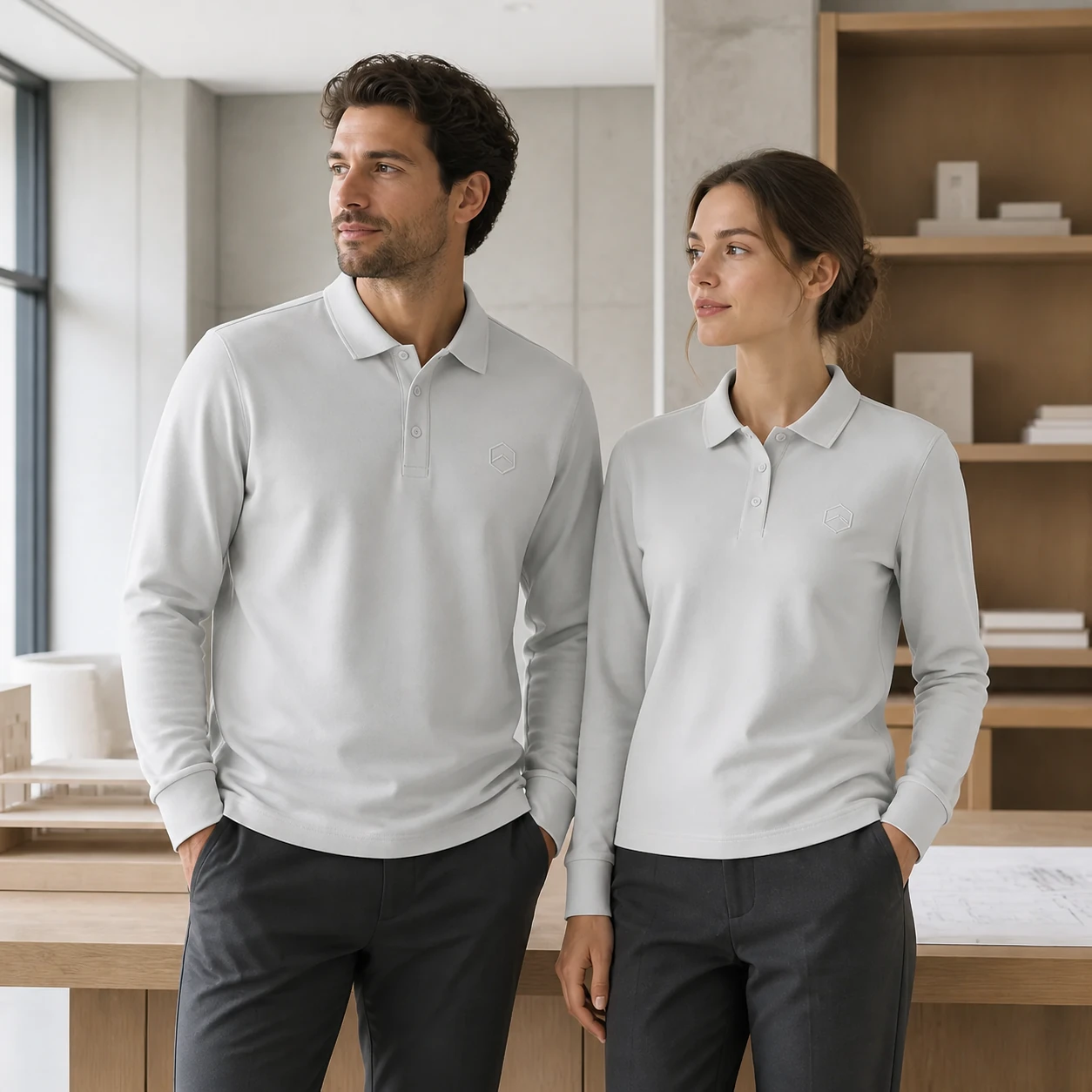 Pure Cotton Long Sleeve Polo · Men & women uniform scene
