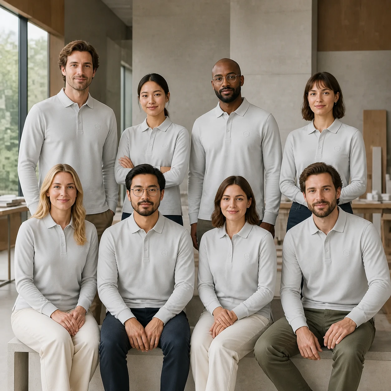 Pure Cotton Long Sleeve Polo · Coordinated team scene