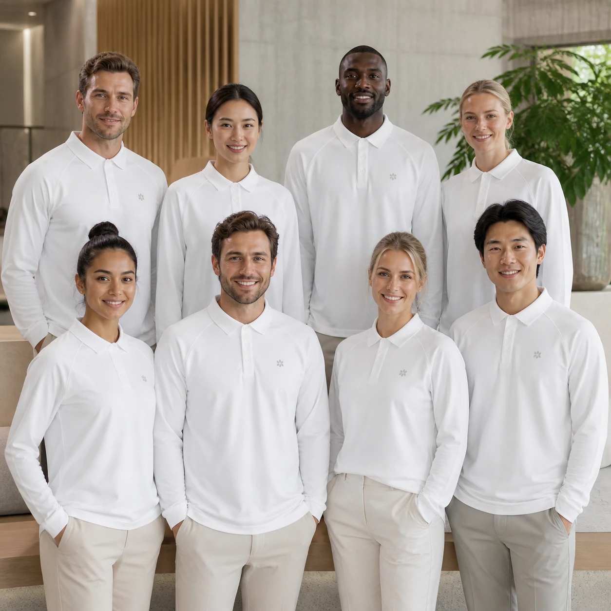 Raised-Dot Knit Quick-Dry Stretch Long Sleeve Polo · Coordinated team scene
