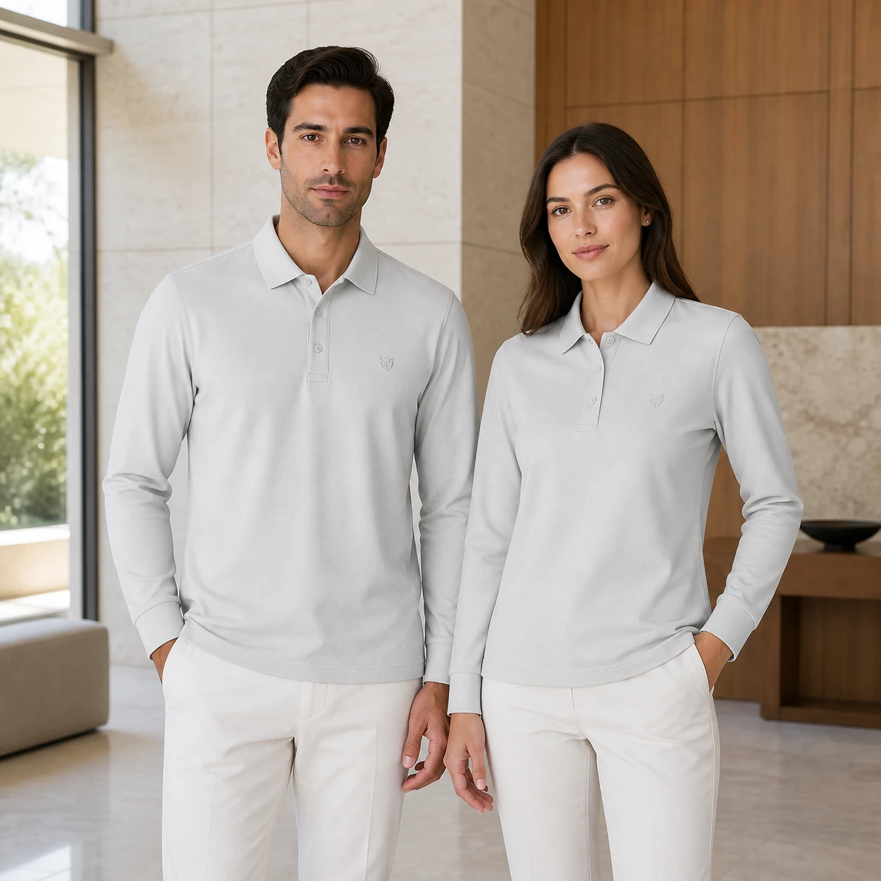 Ice-Ion Treated Pure Cotton Long Sleeve Polo · Men & women uniform scene