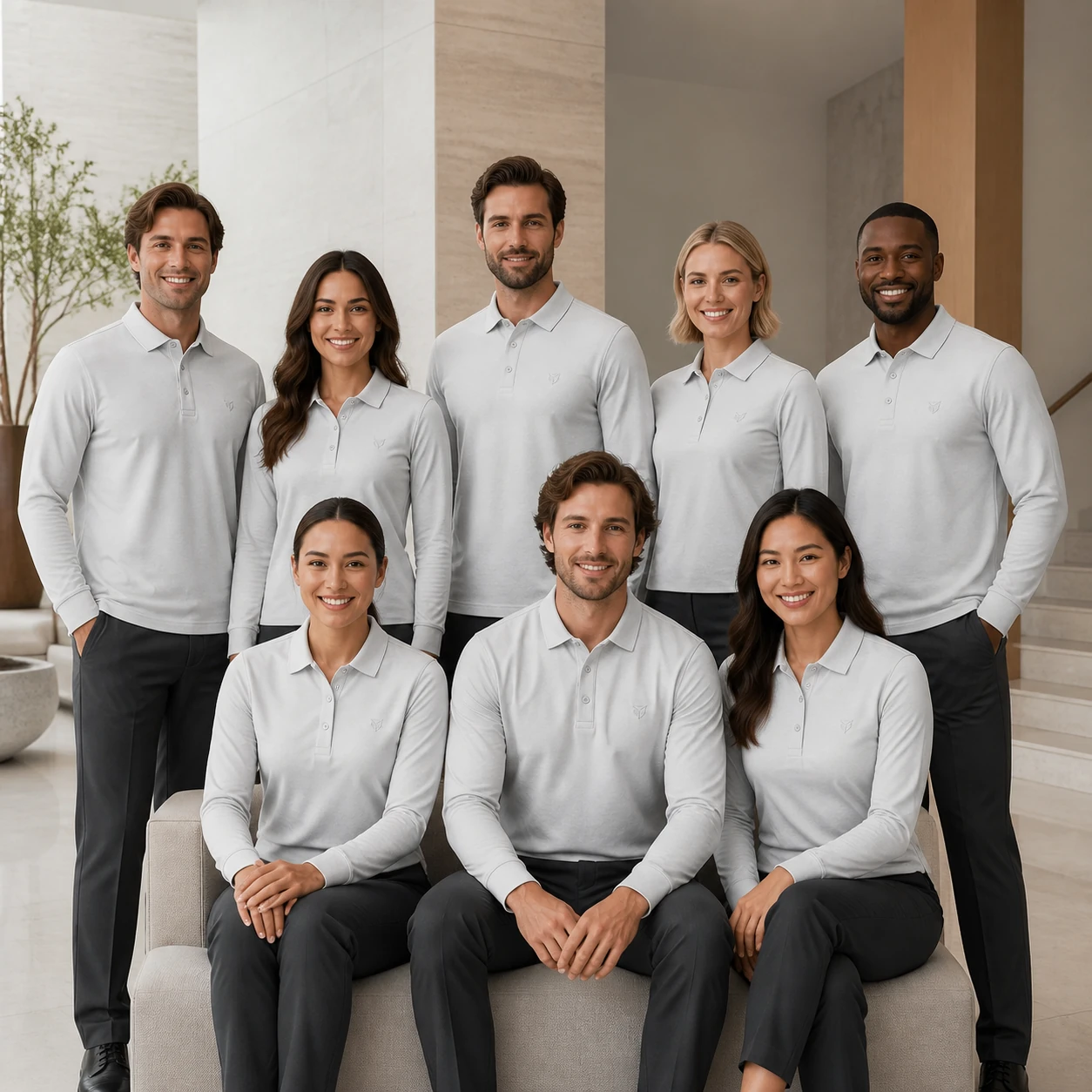 Ice-Ion Treated Pure Cotton Long Sleeve Polo · Coordinated team scene