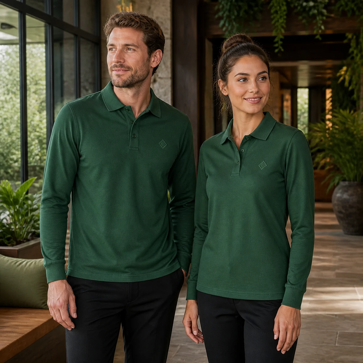 Combed Sorona Cotton Breathable Long-Sleeve Polo · Men & women uniform scene