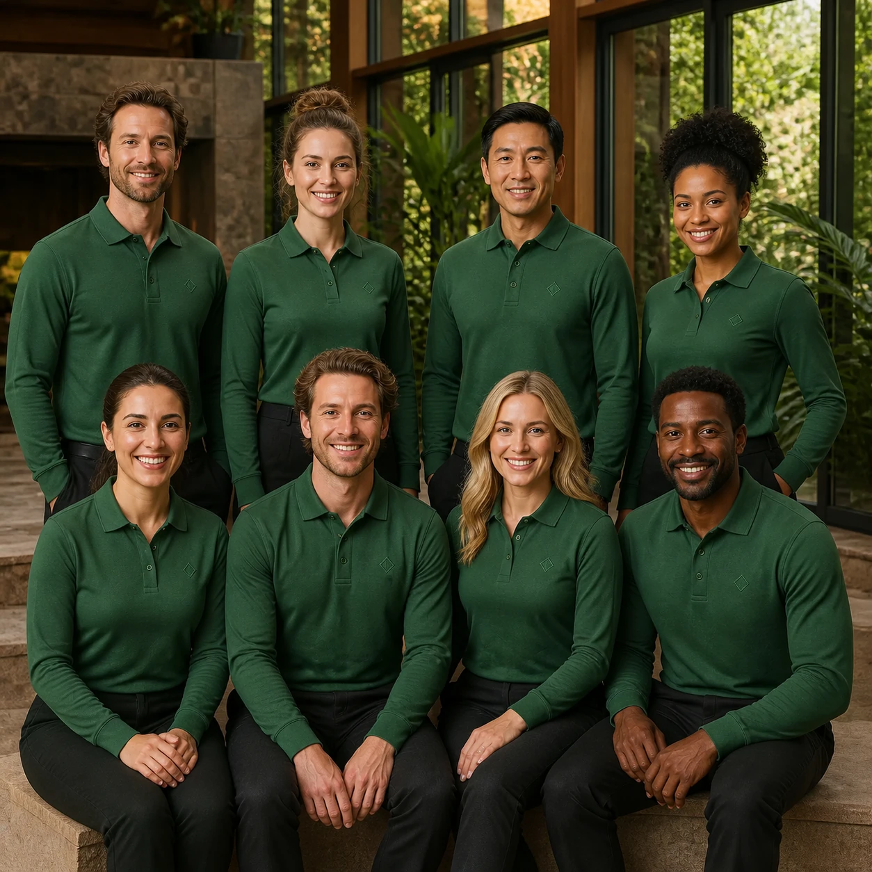 Combed Sorona Cotton Breathable Long-Sleeve Polo · Coordinated team scene